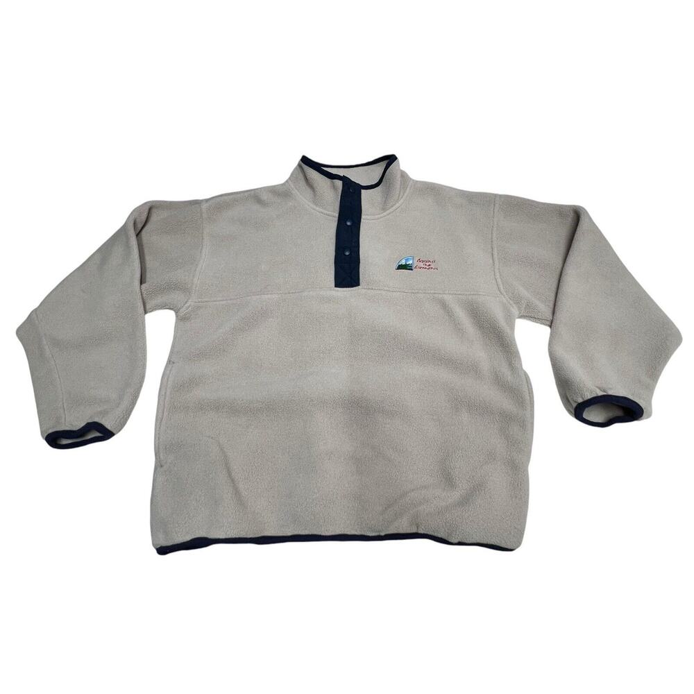 Vtg Against The Elements Tan Blue T Snap Pullover Fleece Jacket Pockets Sz M